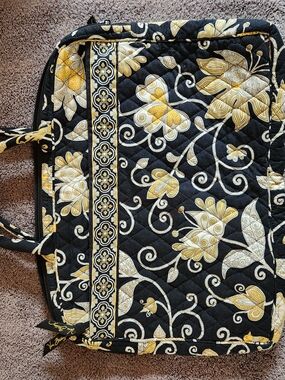 Vera Bradley Black, Yellow & Cream Quilted Floral Laptop Tote